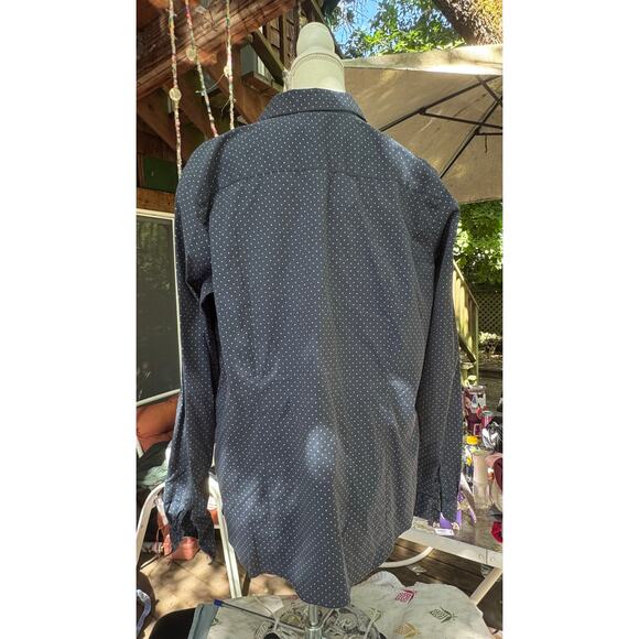 Womens T2XL EDDIE BAUER Blue White Polka Dot Button Down Long Sleeve Dress Shirt - Picture 3 of 6